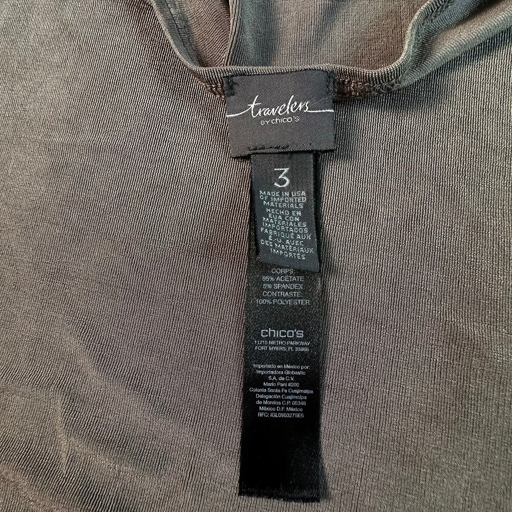Travelers Chico’s Tunic Top 3 Brown Quiet Luxury Minimalist Lagenlook Satin Hem - Picture 5 of 9